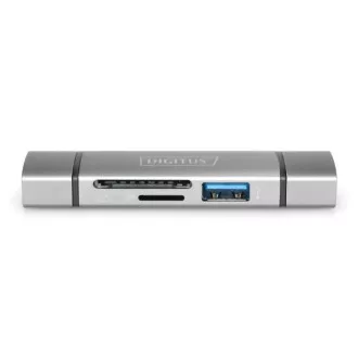 Digitus dvojni OTG bralnik kartic (USB-C   USB 3.0) 1x SD, 1x MicroSD, 1x USB 3.0, siva