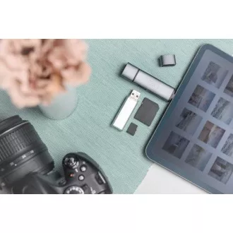 Digitus dvojni OTG bralnik kartic (USB-C   USB 3.0) 1x SD, 1x MicroSD, 1x USB 3.0, siva