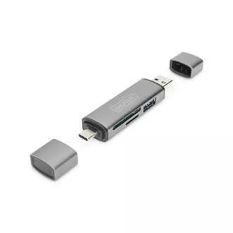 Digitus dvojni OTG bralnik kartic (USB-C   USB 3.0) 1x SD, 1x MicroSD, 1x USB 3.0, siva