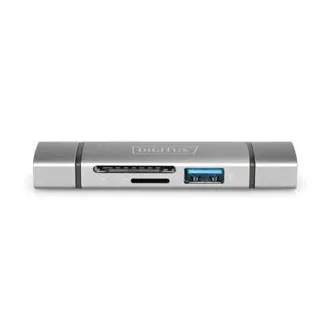 Digitus dvojni OTG bralnik kartic (USB-C   USB 3.0) 1x SD, 1x MicroSD, 1x USB 3.0, siva
