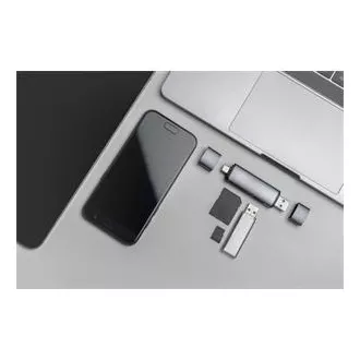 Digitus dvojni OTG bralnik kartic (USB-C   USB 3.0) 1x SD, 1x MicroSD, 1x USB 3.0, siva