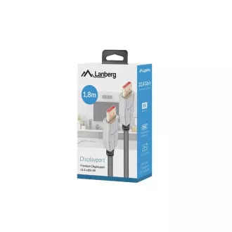 LANBERG DisplayPort 1.4 M/M priključni kabel, 8K@60Hz, 5K@120Hz, dolžina 1,8 m, črn, z zaskočnico, pozlačeni priključki