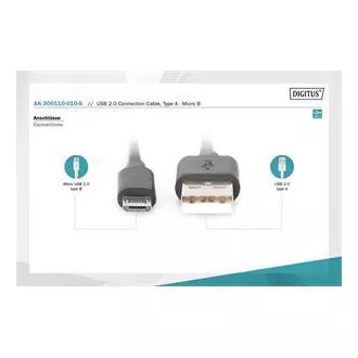 Digitus USB 2.0 kabel USB A moški do USB micro B moški, 2x zaščiten, bakren, 1m