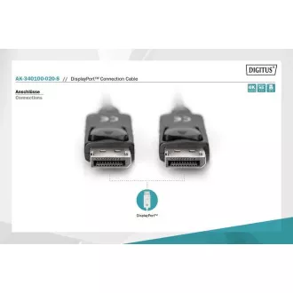 Digitus DisplayPort 1.2 priključni kabel, DP M/M, 2,0 m, z zaskočnikom, Ultra HD 4K, bl Digitus DisplayPort 1.2 priključni kabel, DP M/M, 2,0 m, z zaskočnikom, Ultra HD 4K, bl
