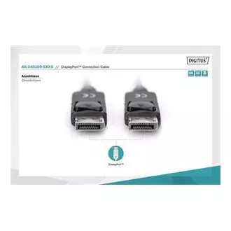 Digitus DisplayPort 1.2 priključni kabel, DP M/M, 3,0 m, z zaskočnikom, Ultra HD 4K, bl
