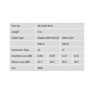 DIGITUS Fiber Optic Patch Cord, LC do LC, Multimode OM4 - 50/125 µ, Duplex Dolžina 5m