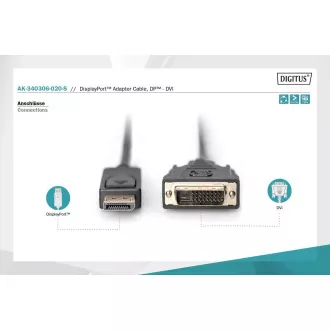 Digitus DisplayPort priključni kabel, DP/M- DVI (24 1)/M 2,0 m