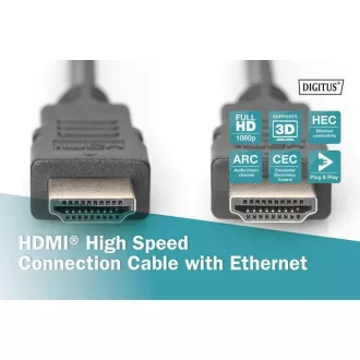 Digitus HDMI High Speed   Ethernet priključni kabel, 2x zaščiten, 3 m