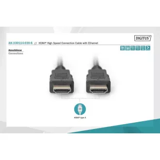 Digitus HDMI High Speed   Ethernet priključni kabel, 2x zaščiten, 3 m