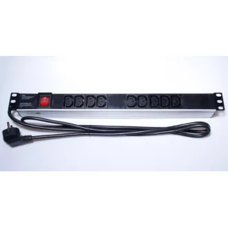 PremiumCord Napajalna plošča za 19" omaro 1U, 9xIEC (C13), 2 m kabla, stikalo