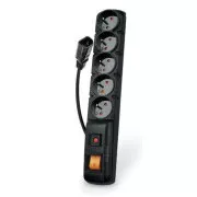 Acar F5 IEC 1,5 m kabel, 5 vtičnic, prenapetostna zaščita, C14 za UPS, črna