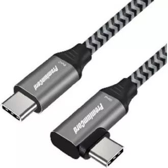 PremiumCord USB-C ukrivljen kabel ( USB 3.2 GEN 2x2, 5A, 100W, 20Gbit/s ) 2m aluminijasti pokrovčki priključkov, bombažna pletenica