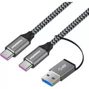 PremiumCord Kabel USB-C ( USB 3.2 GEN 2, 5A, 100W, 20Gbit/s ) bombažna pletenica, 2 m