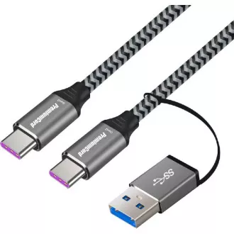 PremiumCord Kabel USB-C ( USB 3.2 GEN 2, 5A, 100W, 20Gbit/s ) bombažna pletenica, 2 m
