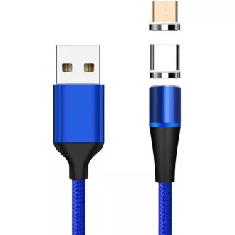 PremiumCord Magnetni polnilni in podatkovni kabel micro USB in USB-C, 1 m, modri