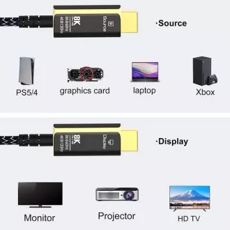 PremiumCord Ultra High Speed HDMI 2.1 optični kabel 8K@60Hz, pozlačen 10 m