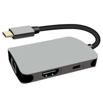 PremiumCord USB-C na HDMI   RJ45   PD adapter, aluminijasto ohišje