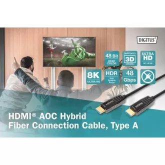 Digitus HDMI AOC hibridni optični kabel, tip A M/M, 10 m, UHD 8K@60Hz, CE, zlat, bl