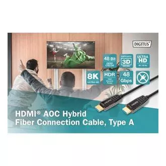 Digitus HDMI AOC hibridni optični kabel, tip A M/M, 10 m, UHD 8K@60Hz, CE, zlat, bl