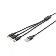 Polnilni kabel USB, 3 v 1 , USB A - Lightning mikro B Type-C 1m, kabel, bombaž, CE, bl