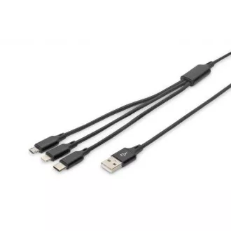 Polnilni kabel USB, 3 v 1 , USB A - Lightning mikro B Type-C 1m, kabel, bombaž, CE, bl