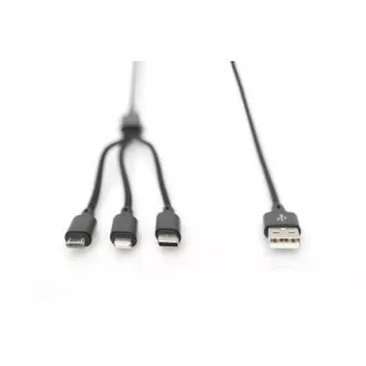 Polnilni kabel USB, 3 v 1 , USB A - Lightning mikro B Type-C 1m, kabel, bombaž, CE, bl