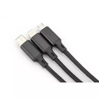 Polnilni kabel USB, 3 v 1 , USB A - Lightning mikro B Type-C 1m, kabel, bombaž, CE, bl