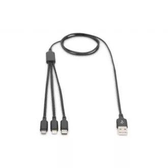 Polnilni kabel USB, 3 v 1 , USB A - Lightning mikro B Type-C 1m, kabel, bombaž, CE, bl
