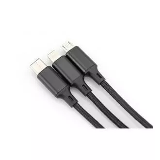 Polnilni kabel USB, 3 v 1 , USB A - Lightning mikro B Type-C 1m, kabel, bombaž, CE, bl