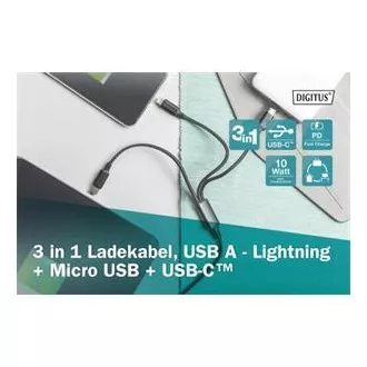 Polnilni kabel USB, 3 v 1 , USB A - Lightning mikro B Type-C 1m, kabel, bombaž, CE, bl