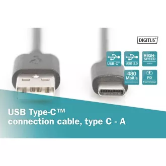 Digitus priključni kabel USB C na A 1,0 m, 3A, 480 MB, različica 2.0