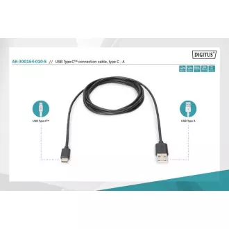 Digitus priključni kabel USB C na A 1,0 m, 3A, 480 MB, različica 2.0