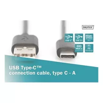 Digitus priključni kabel USB C na A 1,0 m, 3A, 480 MB, različica 2.0
