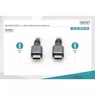 DIGITUS Povezovalni kabel USB 4, TypeC do TypeC, ohišje AL, PP oplet 4K@60Hz, PD3.0, 20Gbits/s, 3 m, bl.