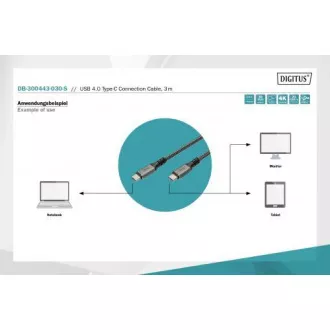 DIGITUS Povezovalni kabel USB 4, TypeC do TypeC, ohišje AL, PP oplet 4K@60Hz, PD3.0, 20Gbits/s, 3 m, bl.