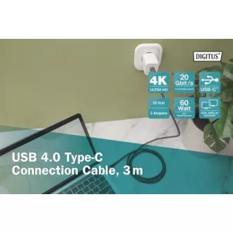 DIGITUS Povezovalni kabel USB 4, TypeC do TypeC, ohišje AL, PP oplet 4K@60Hz, PD3.0, 20Gbits/s, 3 m, bl.