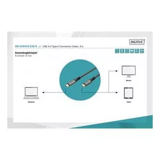 DIGITUS Povezovalni kabel USB 4, TypeC do TypeC, ohišje AL, PP oplet 4K@60Hz, PD3.0, 20Gbits/s, 3 m, bl.