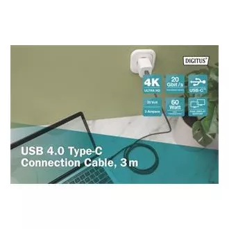DIGITUS Povezovalni kabel USB 4, TypeC do TypeC, ohišje AL, PP oplet 4K@60Hz, PD3.0, 20Gbits/s, 3 m, bl.