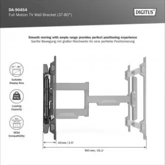 DIGITUS Popolnoma premični stenski nosilec za TV 37-80", največja obremenitev 60 kg, VESA: 200x100, 200x200, 300x200, 400x200, 300x300, 400x300