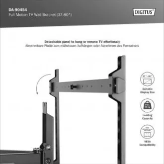 DIGITUS Popolnoma premični stenski nosilec za TV 37-80", največja obremenitev 60 kg, VESA: 200x100, 200x200, 300x200, 400x200, 300x300, 400x300