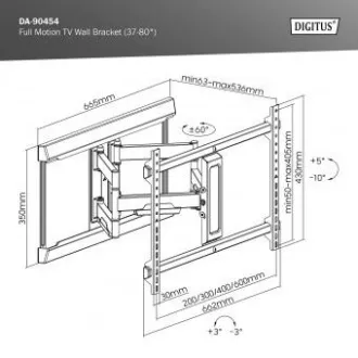 DIGITUS Popolnoma premični stenski nosilec za TV 37-80", največja obremenitev 60 kg, VESA: 200x100, 200x200, 300x200, 400x200, 300x300, 400x300