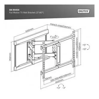 DIGITUS Popolnoma premični stenski nosilec za TV 37-80", največja obremenitev 60 kg, VESA: 200x100, 200x200, 300x200, 400x200, 300x300, 400x300