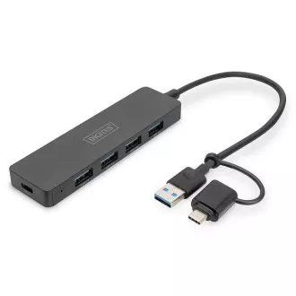Digitus USB 3.0 vozlišče s 4 priključki, Slim Line, 0,2 m kabla
