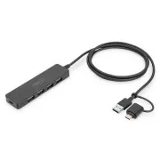 Digitus USB 3.0 vozlišče s 4 priključki, Slim Line, 1,2 m kabla