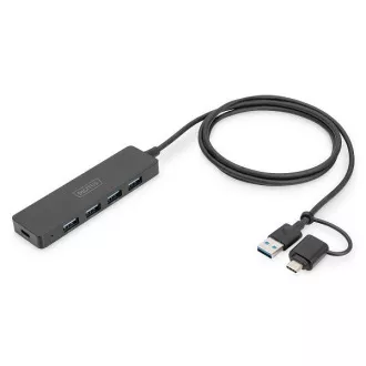 Digitus USB 3.0 vozlišče s 4 priključki, Slim Line, 1,2 m kabla