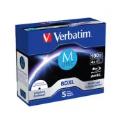 VERBATIM M-DISC BD-R XL 100 GB, 4x, tiskljiv, ohišje za dragulje, 5 kosov