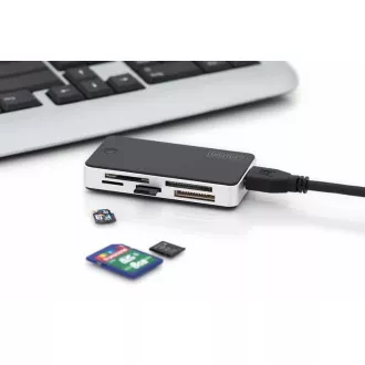 DIGITUS USB 3.0 čitalnik kartic s priključnim kablom USB 1 m Podpora za kartice MS/SD/SDHC/MiniSD/M2/CF/MD/SDXC