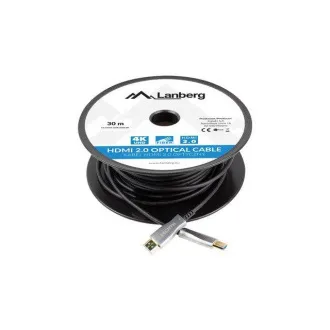LANBERG Aktivni optični kabel visoke hitrosti z Ethernetom 2.0, 4K@60Hz, M/M, dolžina 30 m, črn, pozlačeni konektorji
