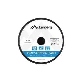 LANBERG Aktivni optični kabel visoke hitrosti z Ethernetom 2.0, 4K@60Hz, M/M, dolžina 30 m, črn, pozlačeni konektorji