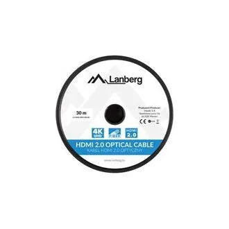 LANBERG Aktivni optični kabel visoke hitrosti z Ethernetom 2.0, 4K@60Hz, M/M, dolžina 30 m, črn, pozlačeni konektorji